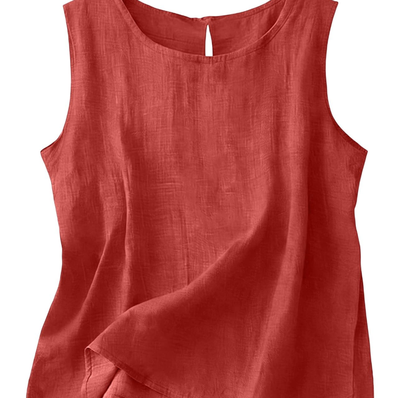 Women's Cotton Linen Sleeveless Top | Lightweight Round Neck Summer Tank