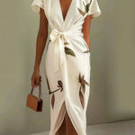 Wrap Style Midi Dress | Floral Print Summer Dress | Elegant Flattering Design 0