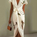 Wrap Style Midi Dress | Floral Print Summer Dress | Elegant Flattering Design 0