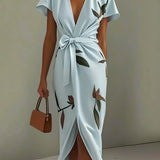Wrap Style Midi Dress | Floral Print Summer Dress | Elegant Flattering Design 1