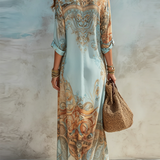Mediterranean blue shirt dress detail