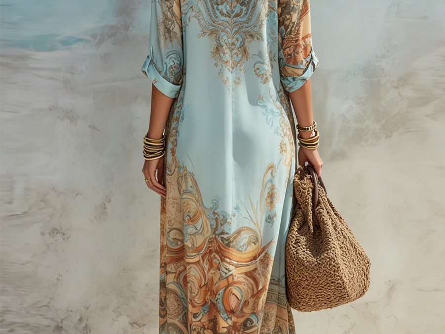 Mediterranean blue shirt dress detail