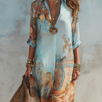 Mediterranean blue shirt dress back