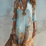 Mediterranean blue shirt dress back