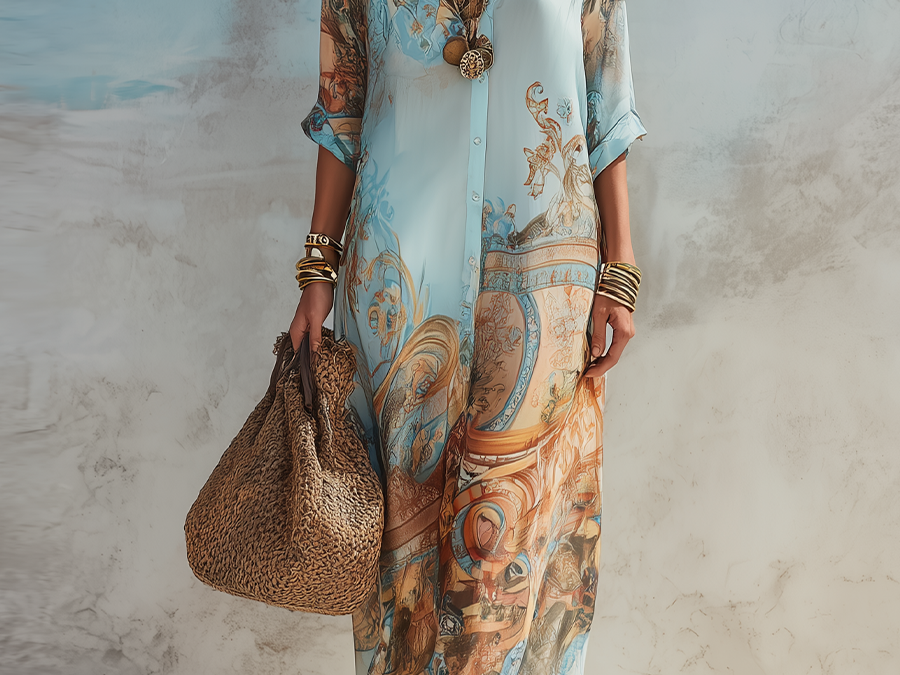 Mediterranean blue shirt dress