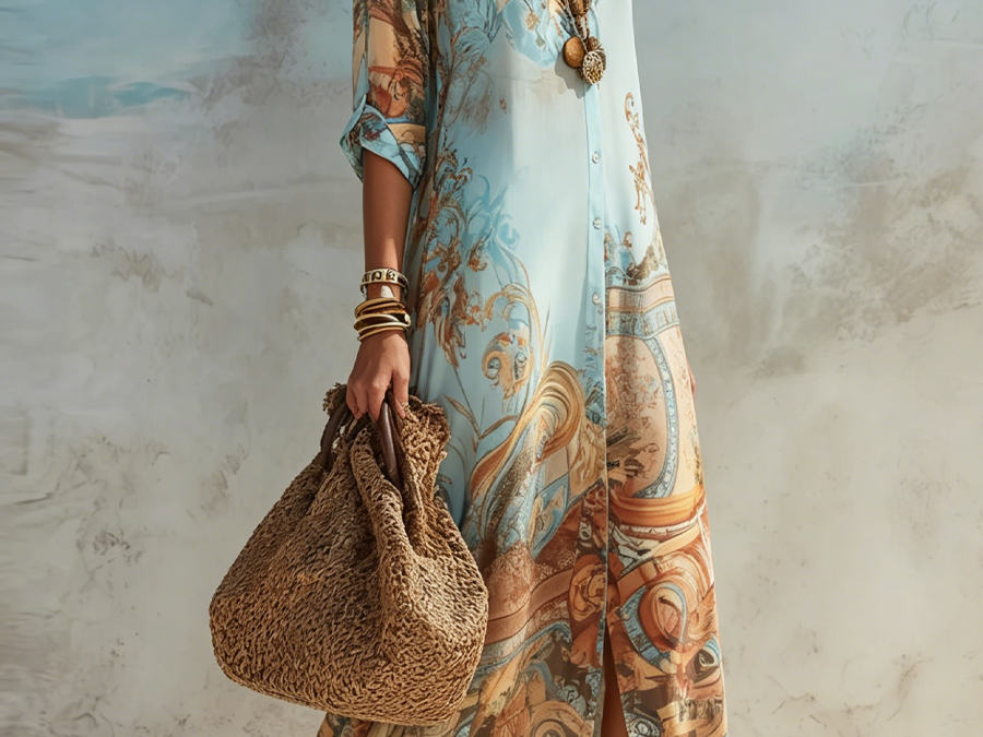 Mediterranean blue shirt dress side
