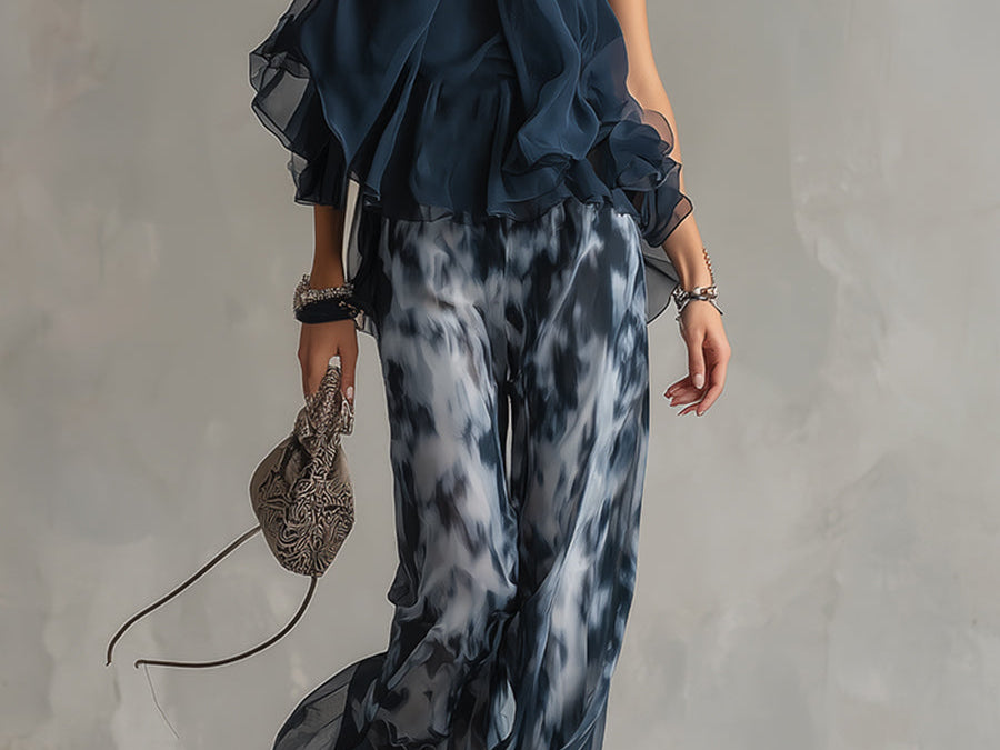 Zephyra | Women's Outfit Two Piece Set with Flowing Wide Leg Pants | Elegant Look for Warm Weather 0