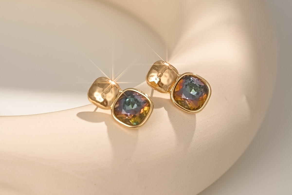 Women's Geometric Square Drop Earrings | Gold-Tone Statement Jelly Earrings
