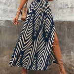Boho Graphic Print Maxi Skirt Navy Blue