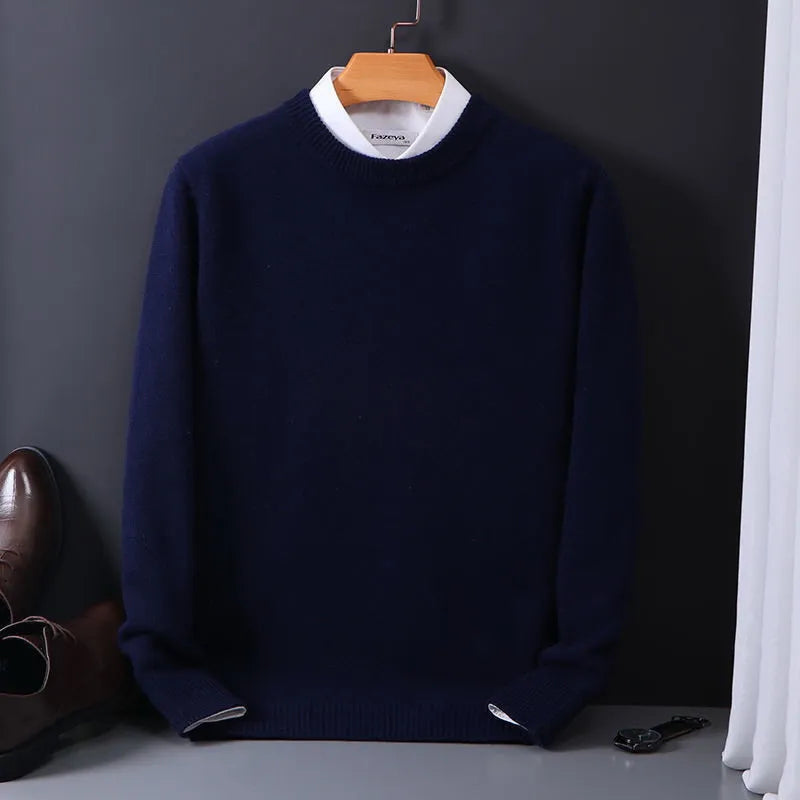 Aaron - Men's Classic Fit Knit Pullover Sweater - Navy
