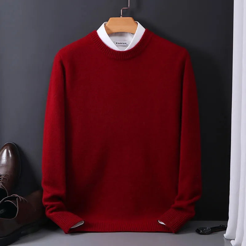 Aaron - Men's Classic Fit Knit Pullover Sweater - Red