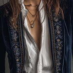 Aase - Women's Long Velvet Blazer with Embroidered Lapels