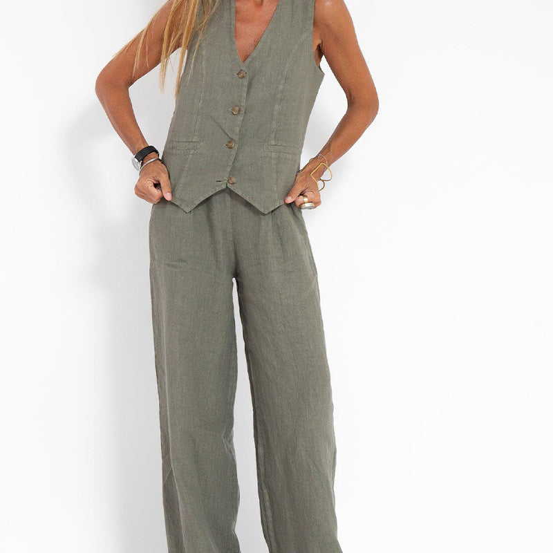 Women's Sleeveless Vest & Wide-Leg Pants Set | Tailored Two-Piece Suit
