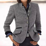 Acacia - Women's Blazer with Contrast Trim and Button Front - Gray