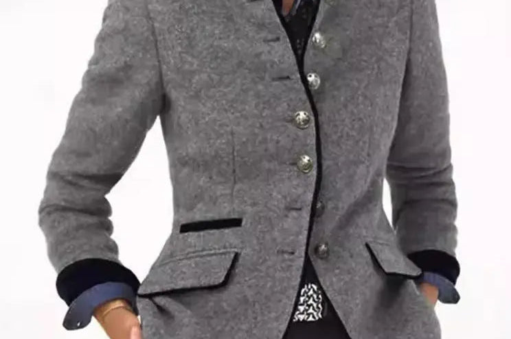 Acacia - Women's Blazer with Contrast Trim and Button Front - Gray