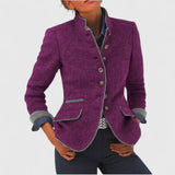 Acacia - Women's Blazer with Contrast Trim and Button Front - Purple