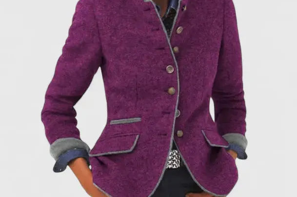 Acacia - Women's Blazer with Contrast Trim and Button Front - Purple