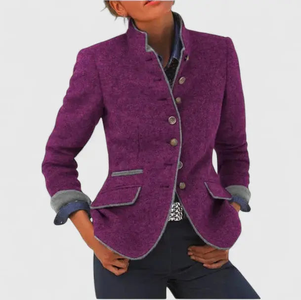 Acacia - Women's Blazer with Contrast Trim and Button Front - Purple
