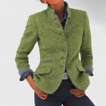 Acacia - Women's Blazer with Contrast Trim and Button Front - Green