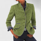 Acacia - Women's Blazer with Contrast Trim and Button Front - Green