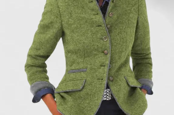 Acacia - Women's Blazer with Contrast Trim and Button Front - Green