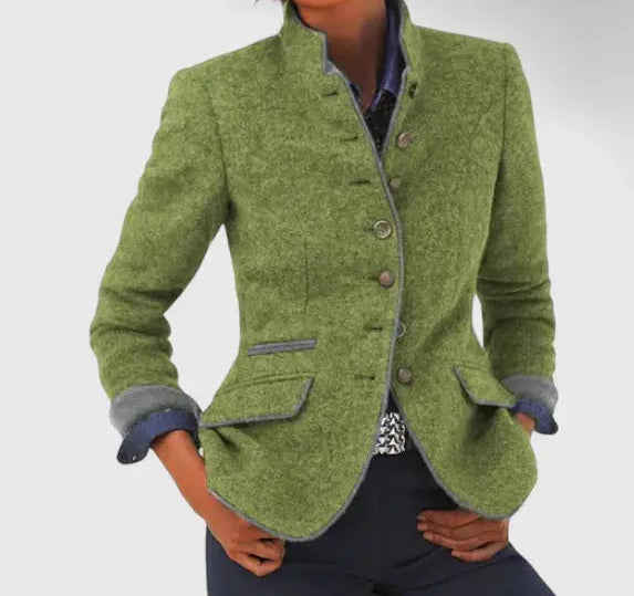 Acacia - Women's Blazer with Contrast Trim and Button Front - Green