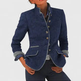 Acacia - Women's Blazer with Contrast Trim and Button Front - Blue
