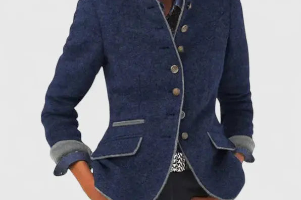Acacia - Women's Blazer with Contrast Trim and Button Front - Blue