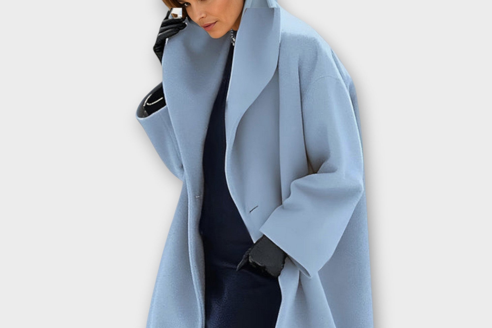 Adah - Women's Oversized Coat with Wide Collar - Blue
