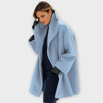 Adah - Women's Oversized Coat with Wide Collar - Blue