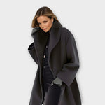 Adah - Women's Oversized Coat with Wide Collar - Black