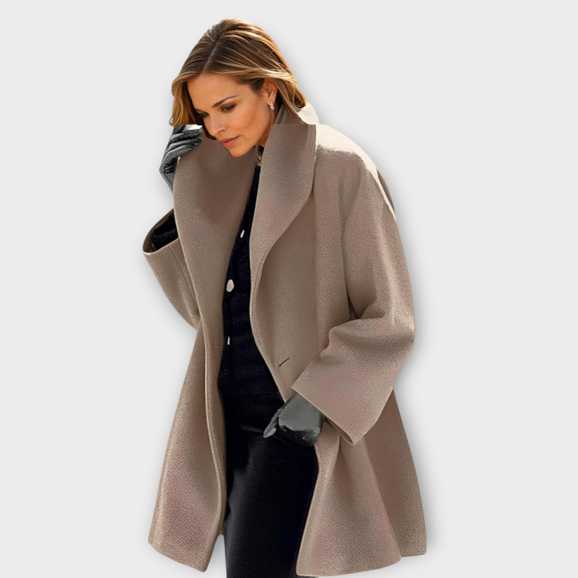 Adah - Women's Oversized Coat with Wide Collar - Khaki