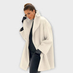 Adah - Women's Oversized Coat with Wide Collar - White