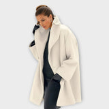 Adah - Women's Oversized Coat with Wide Collar - White