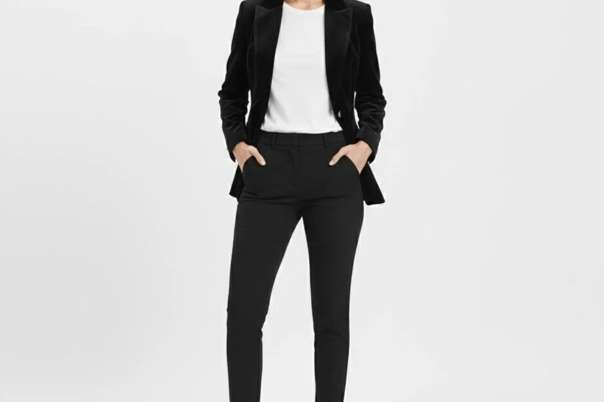 Aelith - Women's Velvet Tailored Blazer with Gold-Tone Button