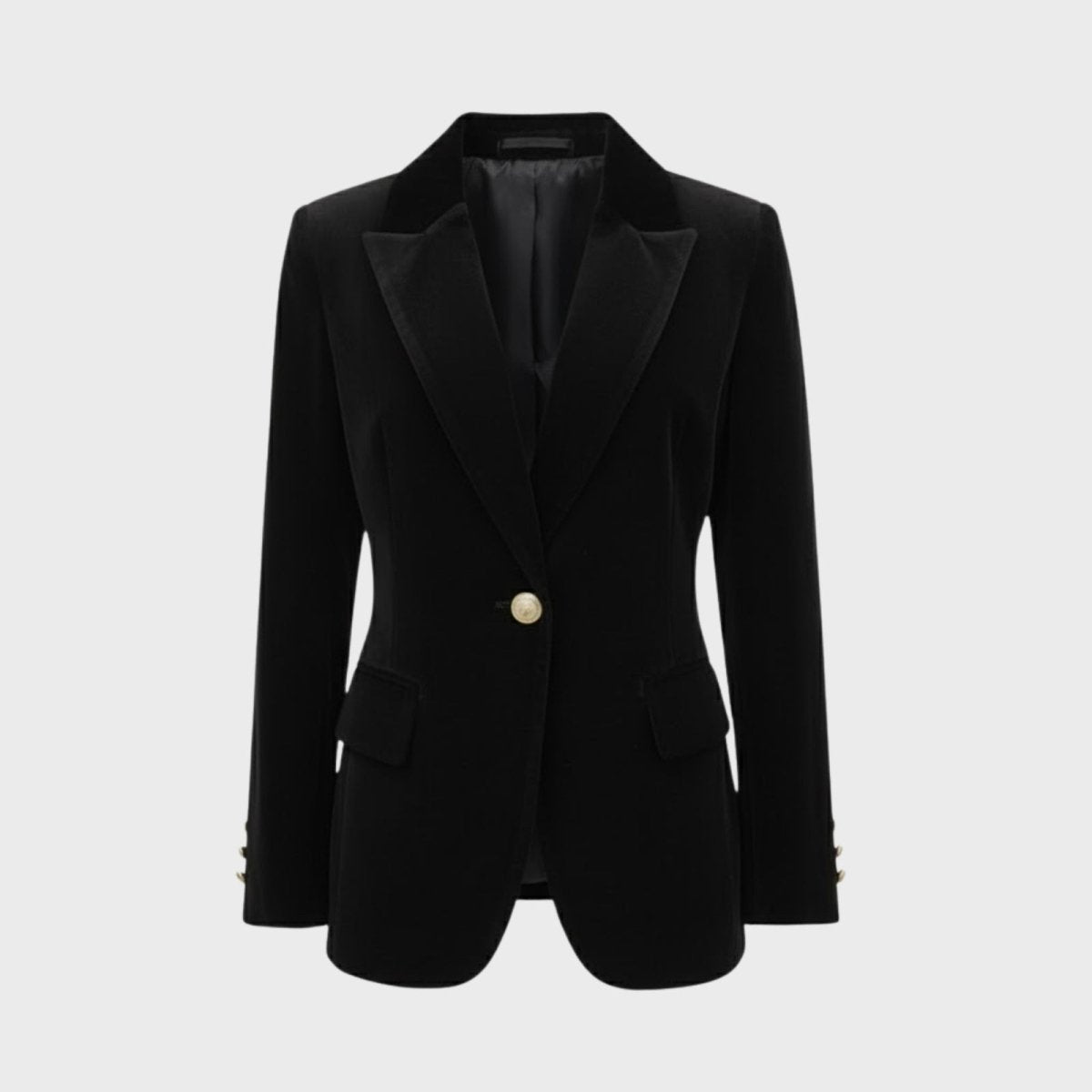 Aelith - Women's Velvet Tailored Blazer with Gold-Tone Button - Black