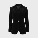 Aelith - Women's Velvet Tailored Blazer with Gold-Tone Button - Black