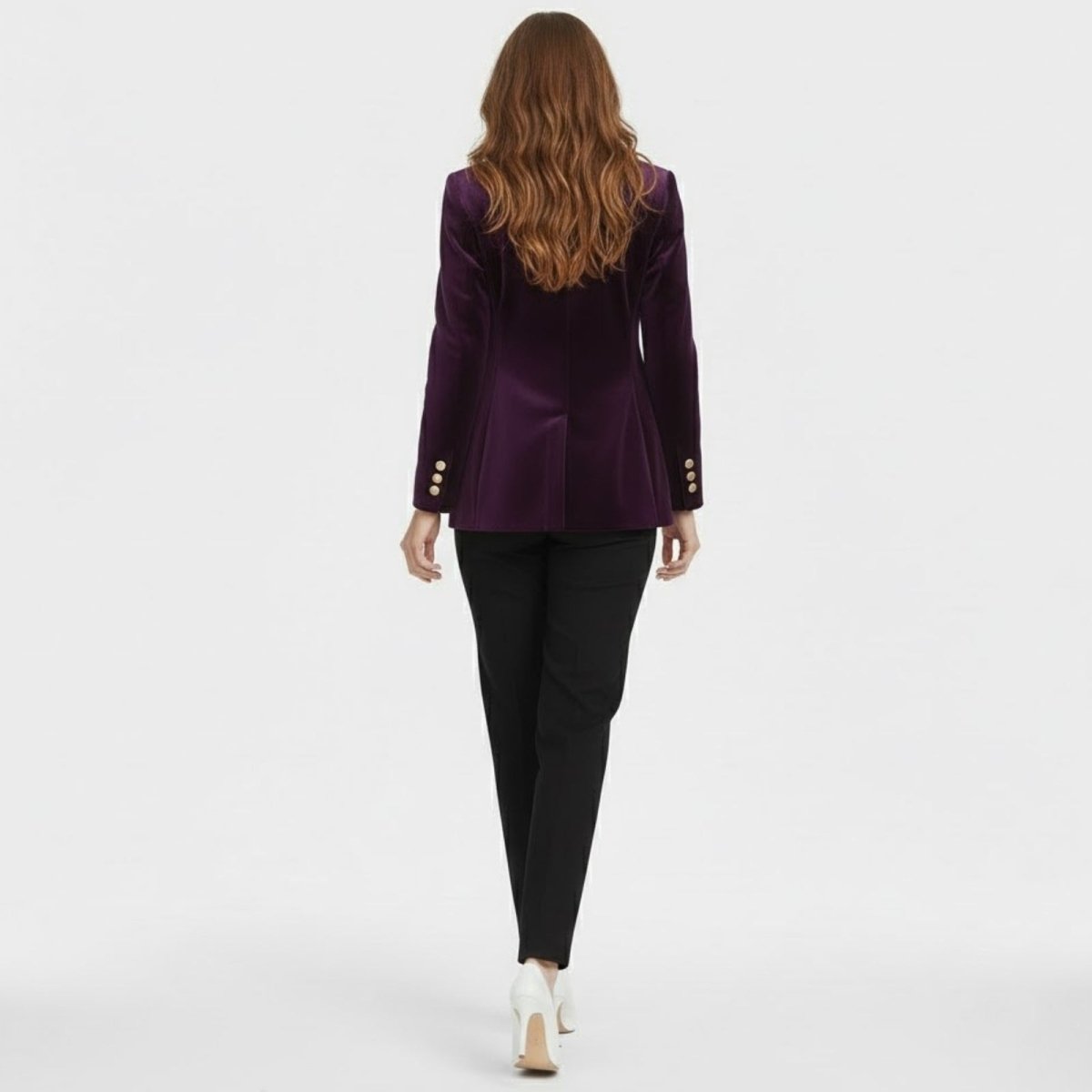 Aelith - Women's Velvet Tailored Blazer with Gold-Tone Button