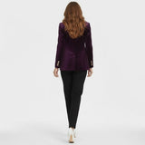 Aelith - Women's Velvet Tailored Blazer with Gold-Tone Button