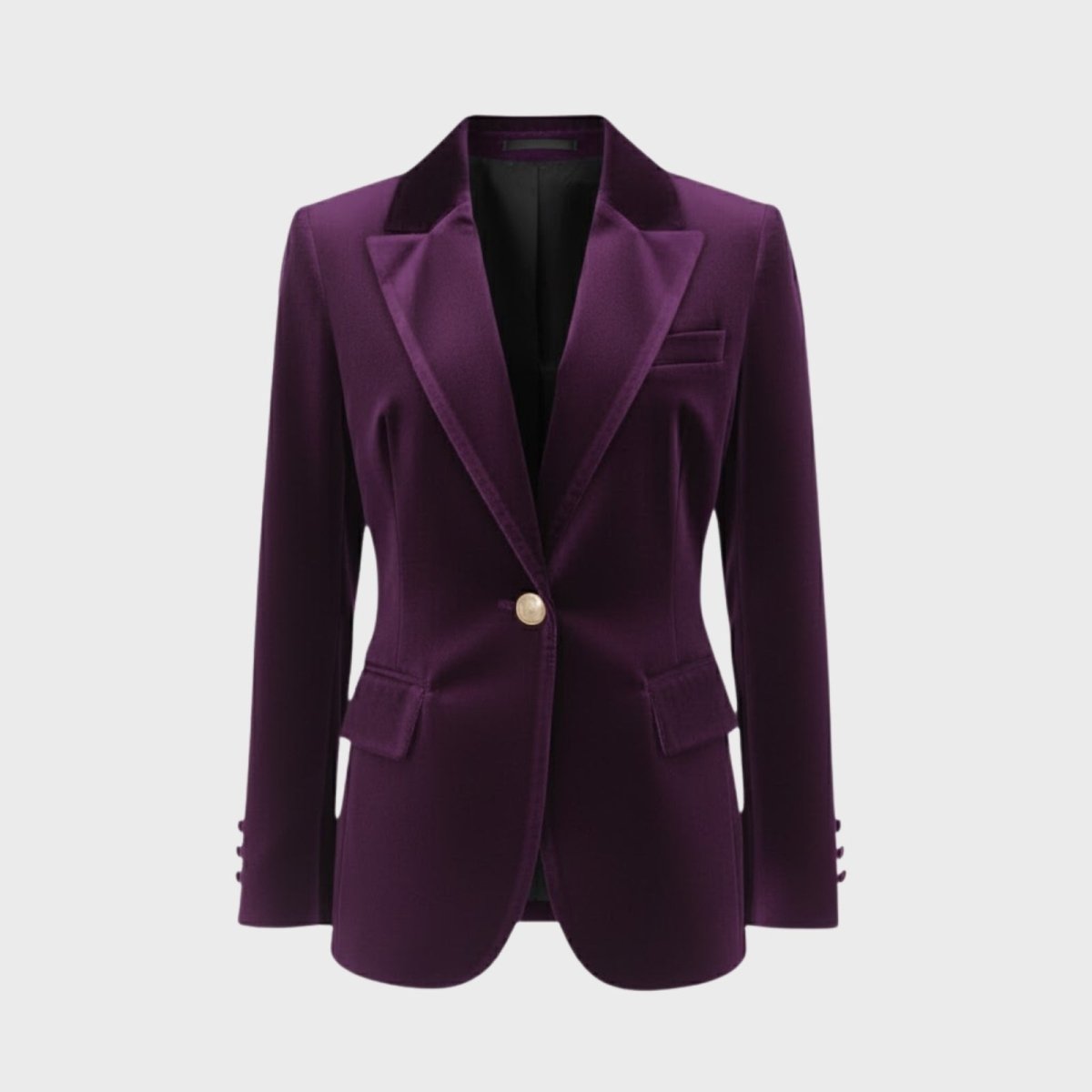 Aelith - Women's Velvet Tailored Blazer with Gold-Tone Button - Purple