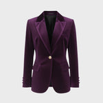 Aelith - Women's Velvet Tailored Blazer with Gold-Tone Button - Purple