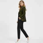 Aelith - Women's Velvet Tailored Blazer with Gold-Tone Button