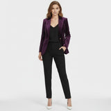 Aelith - Women's Velvet Tailored Blazer with Gold-Tone Button