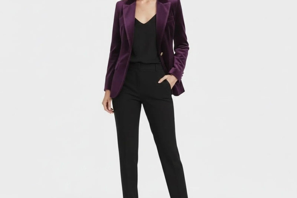 Aelith - Women's Velvet Tailored Blazer with Gold-Tone Button