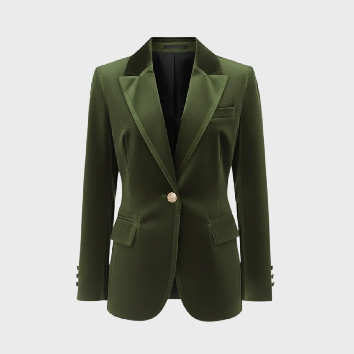 Aelith - Women's Velvet Tailored Blazer with Gold-Tone Button - Green