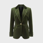 Aelith - Women's Velvet Tailored Blazer with Gold-Tone Button - Green