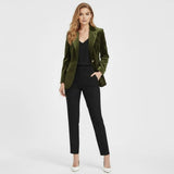 Aelith - Women's Velvet Tailored Blazer with Gold-Tone Button
