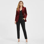 Aelith - Women's Velvet Tailored Blazer with Gold-Tone Button