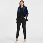 Aelith - Women's Velvet Tailored Blazer with Gold-Tone Button