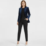 Aelith - Women's Velvet Tailored Blazer with Gold-Tone Button